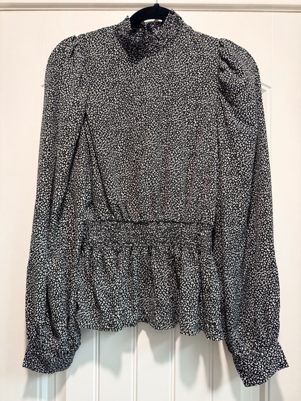 Vine & Love Black and White Smocked Peplum Blouse
